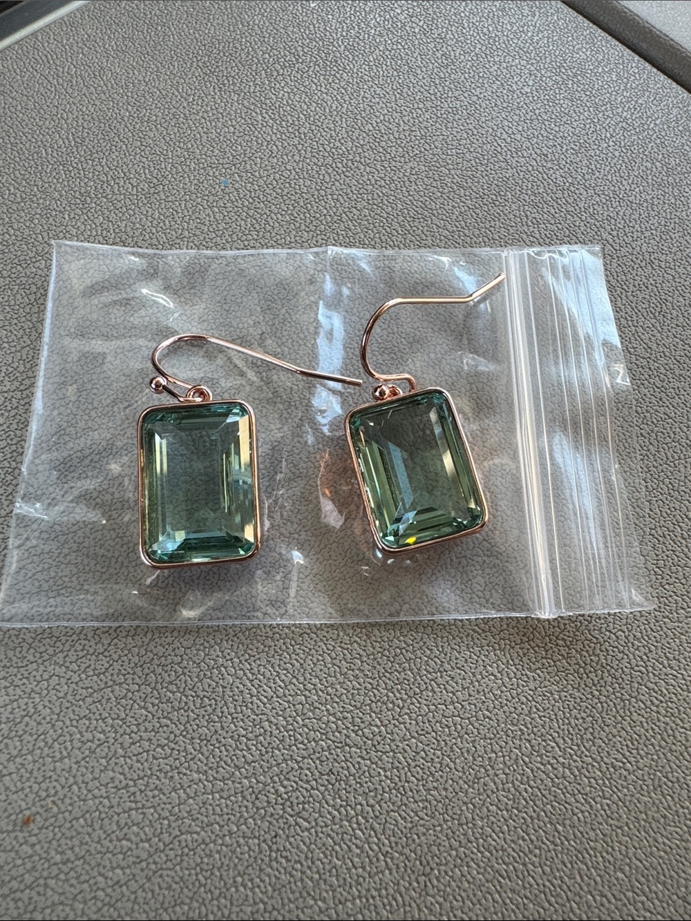 Green Crystal Drop Earrings Rose Gold